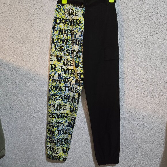 Vintage hip hop Half-Black & Abstract Print Joggers  Size S  Like An Angel  Rayo - Picture 3 of 5